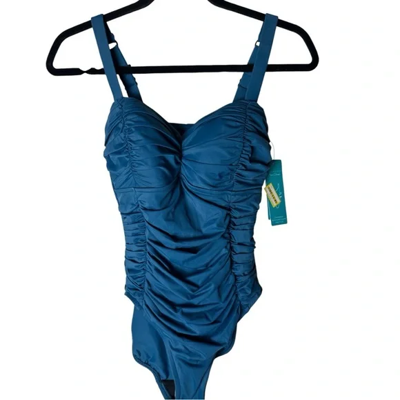 Teal Ruched One-Piece Swimsuit - Women Swim - Picture 3 of 4